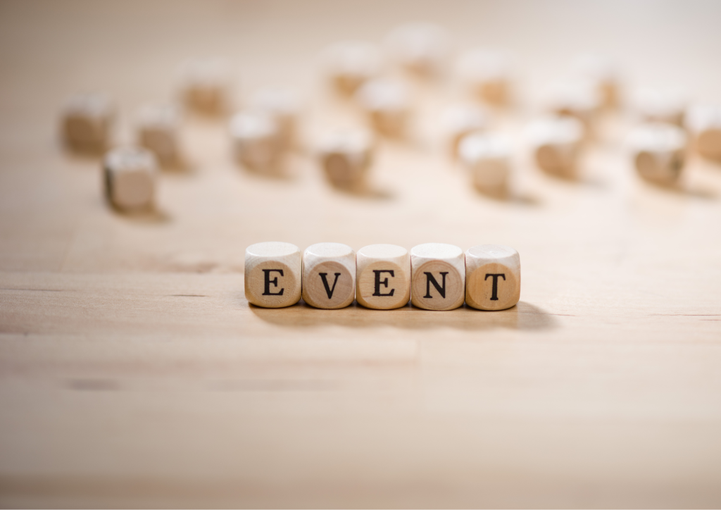 Das Wort Event mit Bausteinen geschrieben