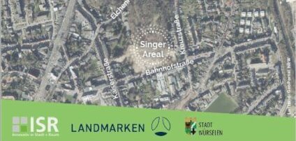 Plakat mit Kartenausschnitt Singer-Areal und Einladung zur Zwischenpräsentation