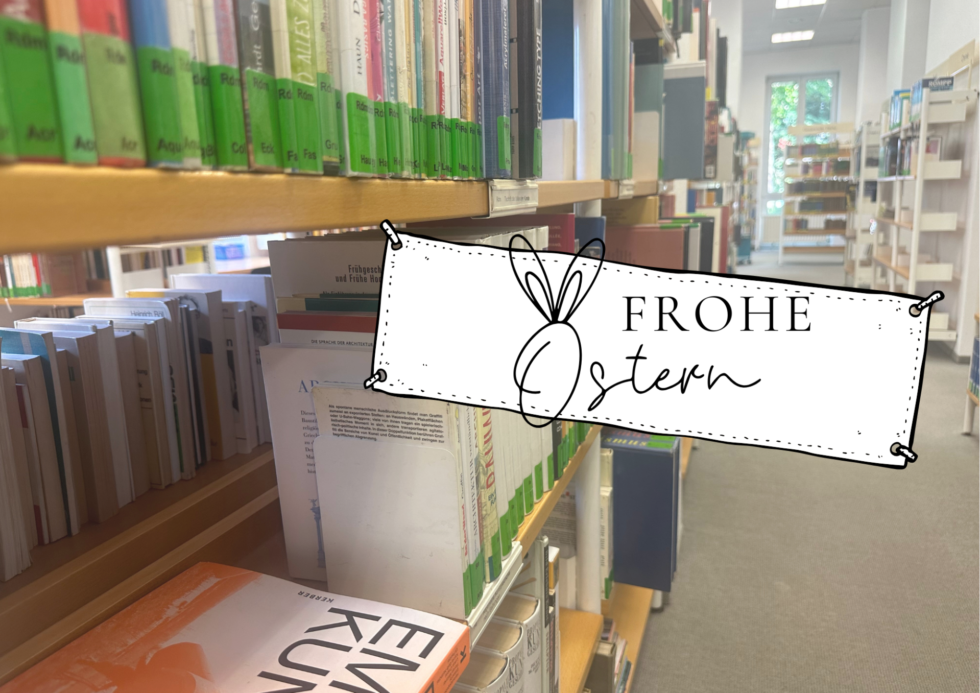 Bücherei mit Osterschild