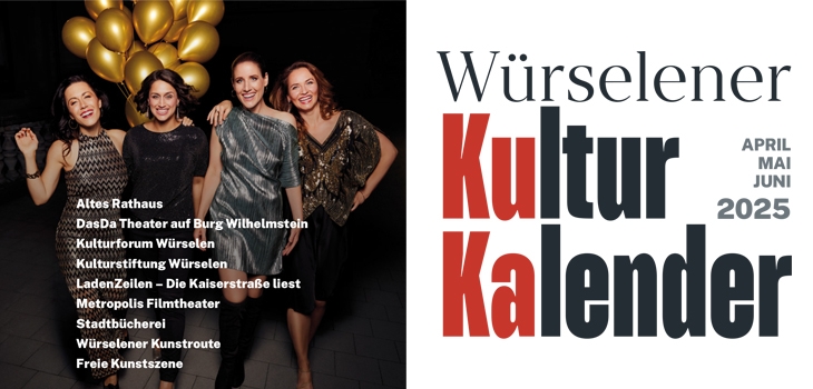 Titelblatt Kulturkalender. Abgebildet sind Frauen in Abendkleidern, die glücklich in die Kamera schauen.