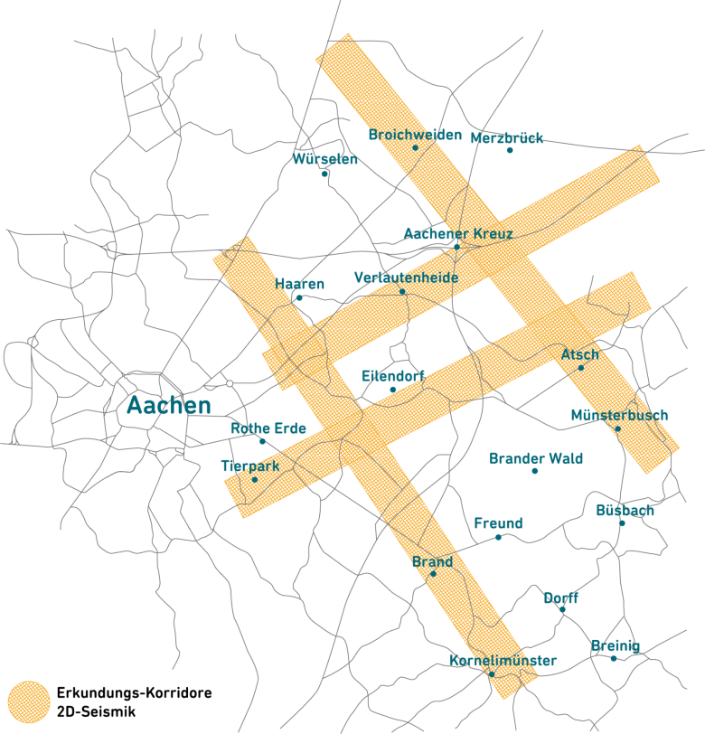 Eine Übersichtskarte, auf der mehrere Flächen der benachbarten Städte markiert sind.