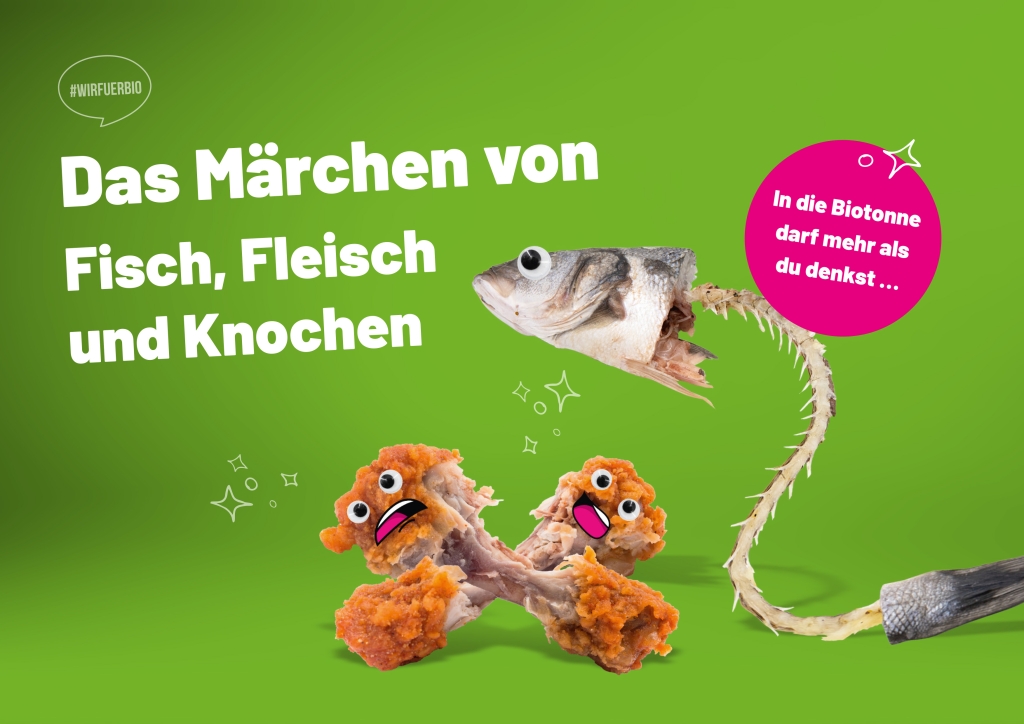 Plakat auf dem Abfälle von Fleisch und Fisch zu sehen sind.